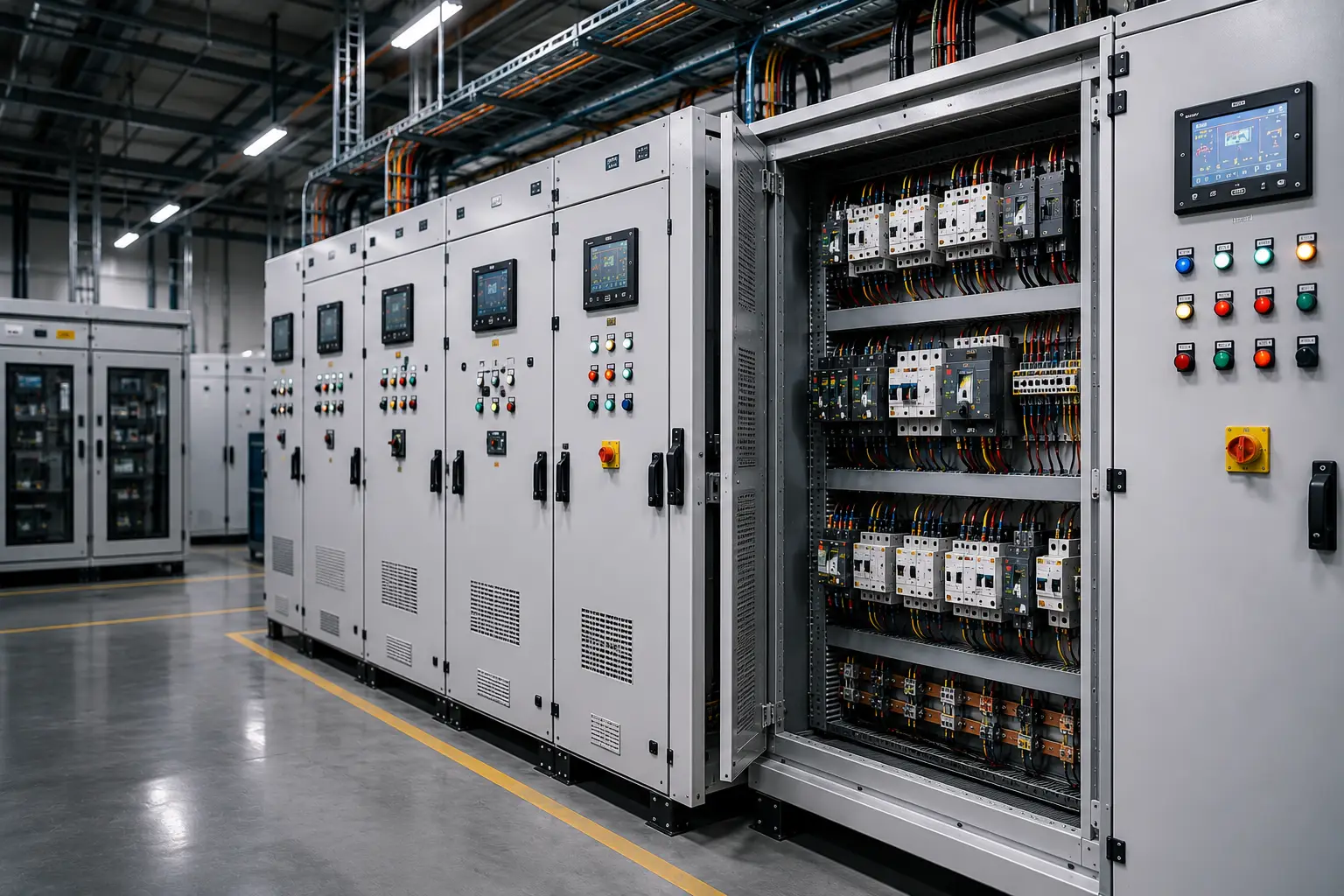 Industrial electrical panels for power distribution and control applications